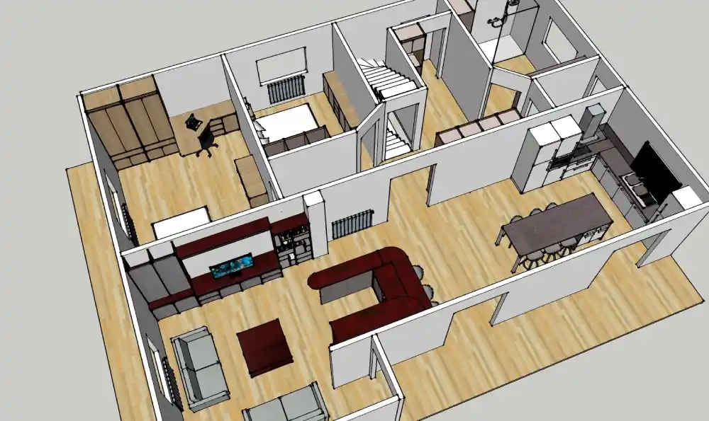 Plan 3D de la rénovation d'un appartement en Alsace